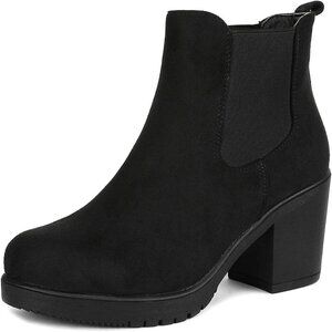 Women's High Chunky Heel  Black Textile Ankle Boots